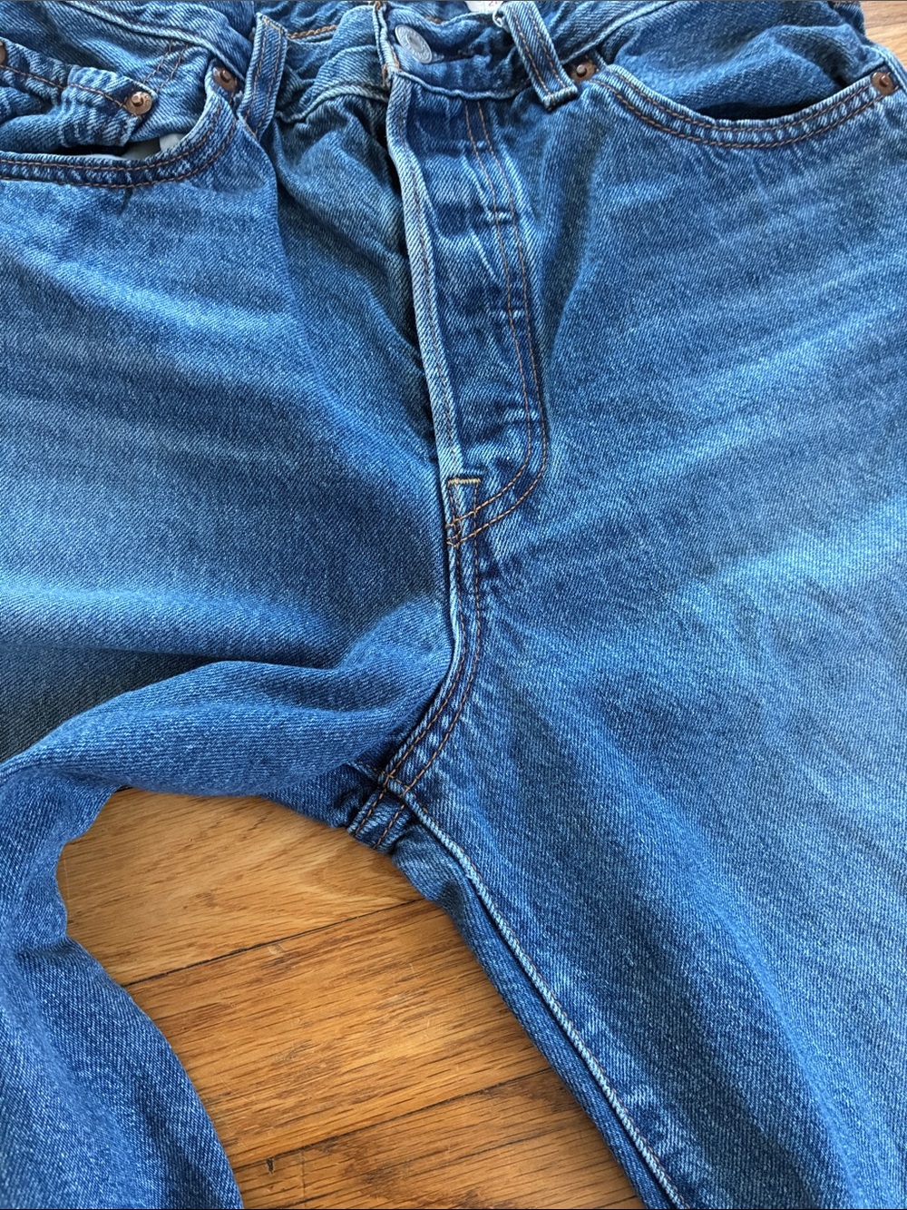 Levi's Premium Ribcage Straight Ankle Jeans 28 Rigid Ankle Crop 27" Medium Wash - Picture 9 of 13